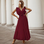 Carolina Premium Burgundy Pleated Maxi Dress Statement Occasion Edit