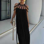 Solid Split Pleated Bandage Long Dress