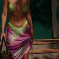 Neon Adjustable Printed Long Skirt Sexy Three Piece Swim Sets