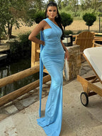 Strapless Off Shoulder Pleated Maxi Dress