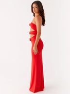 Metal Rose Hollow Out Off - shoulder Backless Long Dress