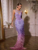 Fringe Rhinestone Maxi Dress In Purple