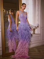Fringe Rhinestone Maxi Dress In Purple