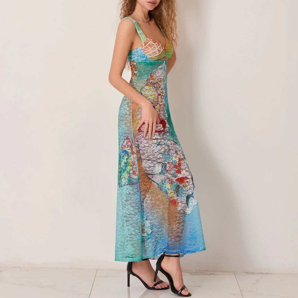 Hollow Pattern Cami Floral Dress