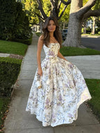 High Waist Pleated Sleeveless Floral Dress
