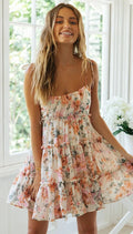 Bowknot Spaghetti Chiffon Floral Dress