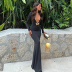 Black Fishtail Dress Dramatic Style with Butterfly