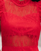 Saige Sheer Lace Midi Dress Red
