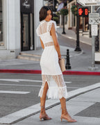 Saige Sheer Lace Midi Dress White
