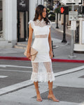 Saige Sheer Lace Midi Dress White