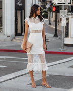 Saige Sheer Lace Midi Dress White