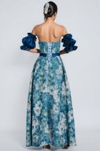 Briar Blue Puff Sleeves Off Shoulder Maxi Dress