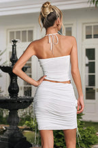 Sayek White 3D Flower Midi Dress Two-Piece Set
