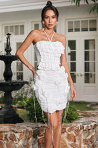 Sayek White 3D Flower Midi Dress Two-Piece Set