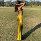 Satin Backless Maxi Dress