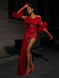 Satine Spaghetti Tulle Maxi Dress With Gloves