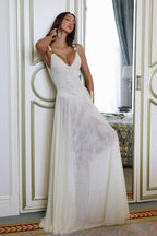 Julie Plunge Neck Semi sheer Mesh Maxi Dress