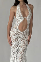 Frederica Halter Cutout Lace Maxi Dress