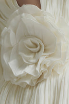 Clark White 3D Flower Pleated Mini Dress