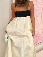 Contrast Color Block Open Back Long Dress