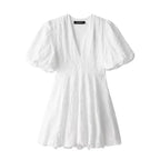 Claudia Minimalist White Mini Dress with Puff Sleeves Elevated Occasion Wear