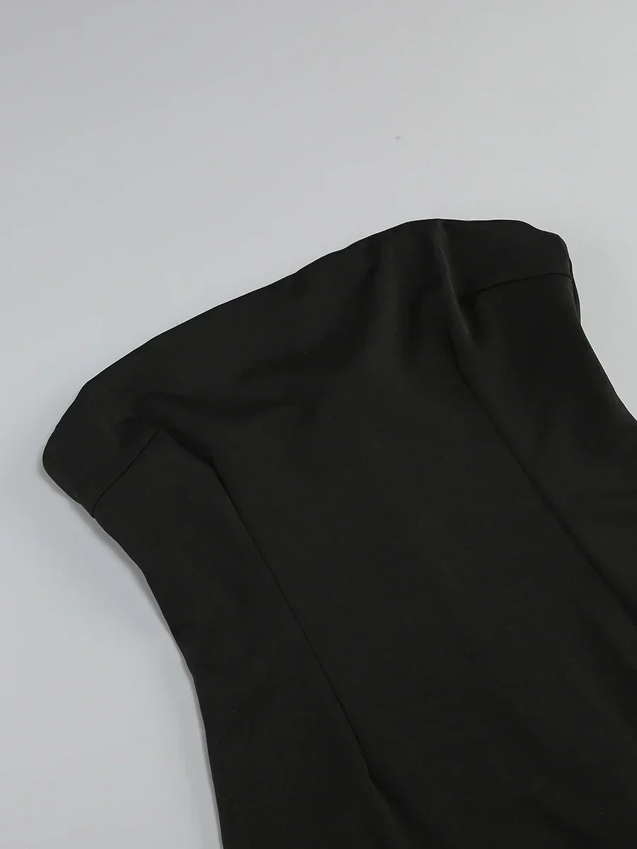 Black Tube Mini Dress With Large Red Bow Detachable Sleeves