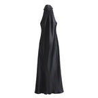 Solid Sleeveless Backless Bow Zipper Long Dress