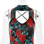 Floral Print Backless Maxi Dress