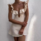 Eleanor Effortless Women's Short Summer Dress with V Neck and Ruffles Evening Wear Edit