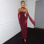 Mesh Sleeve Off - shoulder Long Dress