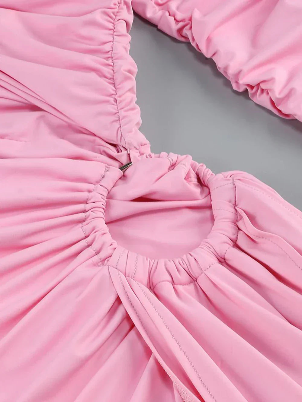 Pink Hollow Out Long Sleeved V - Neck Mini Dress
