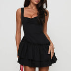 Frill Splice Back Tie up A - Line Hem Lace Up Dress