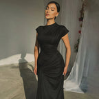 Short Sleeve Maxi Dress Curvy Silhouette & Flattering Tie - Up