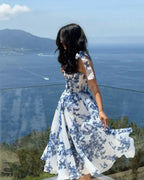 Floral back lace - up suspender dress