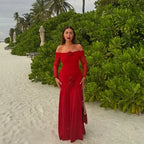 3D Flower - appliqué Mesh Long Sleeve Fishtail Maxi Dress