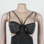 Spaghetti Strap Mesh Black Long Dress