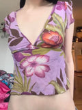 Butterfly Sleeve Slim Fit VNeck Blouse Crop Top