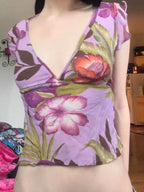 Butterfly Sleeve Slim Fit VNeck Blouse Crop Top