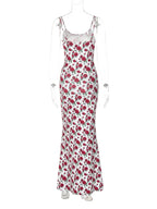Fashion Sleeveless Bodycon Floral Dresses High Street Sexy Woman Clothes Spaghetti Strap Slim Vacation Party Long Dress