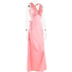 V Neck Sleeveless Satin Bow Backless Maxi Dress