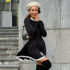 Patchwork Gray Long Sleeve A - line Mini Dress