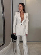 Solid Pocket Flare Pant Suit