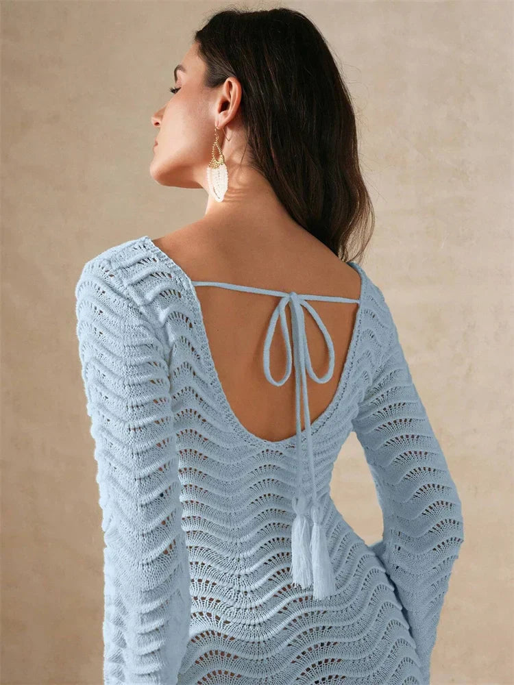 Knit Hollow - Out Loose Patchwork Lace - Up Summer Dress