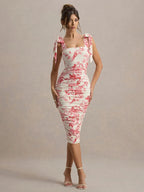 Floral Print Square Collar Midi Dress