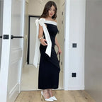 Diagonal Collar Backless Lace - Up Dress