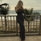 Polka Dots Off Shoulder Long Sleeves Maxi Dress