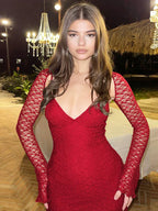 Lace Long Sleeve Backless Mini Dress