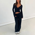 V Neck Tie Waist Two-Piece Set