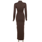 Hollow Out Pleated Long Sleeves Maxi Dress