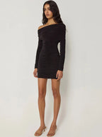 One Shoulder Pleated Mini Dress